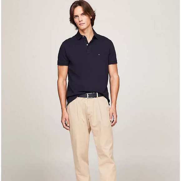 Tommy Hilfiger Regular Fit Stretch Tommy Polo NWT NAVY LARGE - Picture 1 of 13